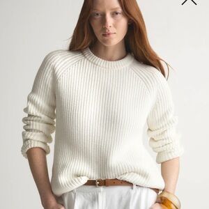 Quince White Fisherman cable sweater